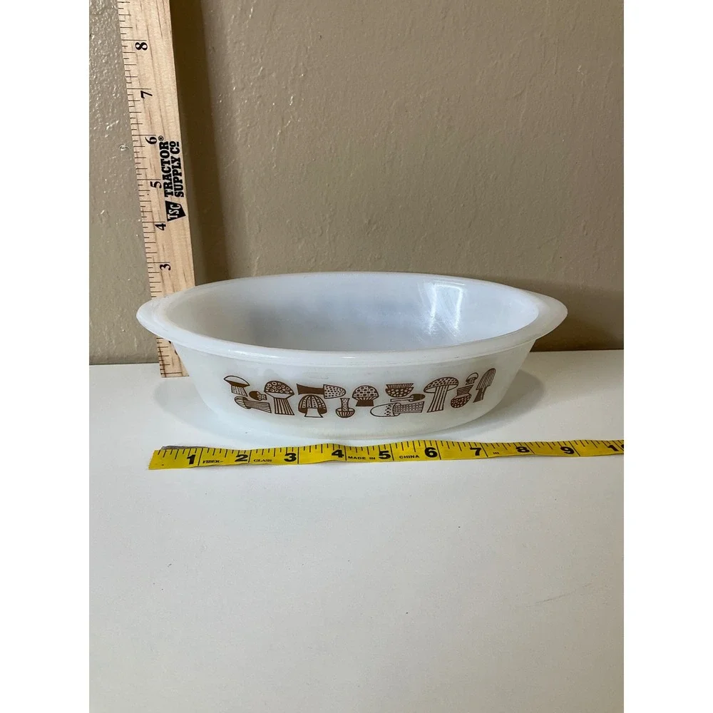 Vintage Glasbake Casserole Dish Mushrooms Oval Glass 1 Quart Cottagecore MCM